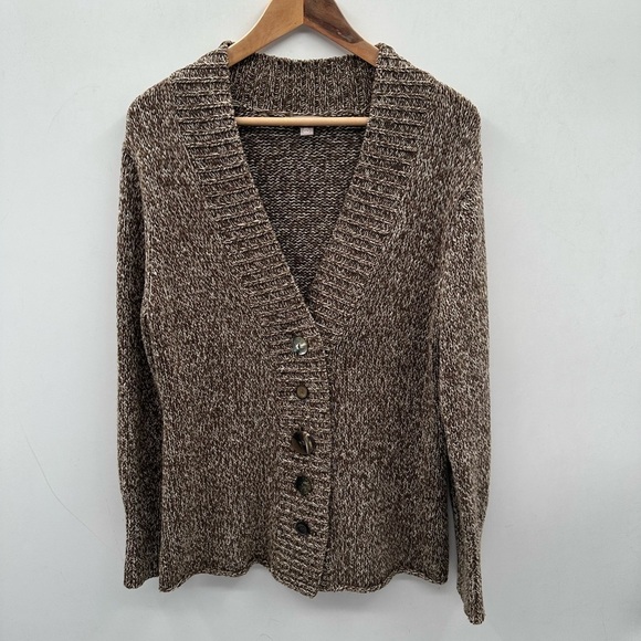 J. Jill Brown marl artistic mismatched button woman gorpcore warm cardigan MP - Picture 1 of 11